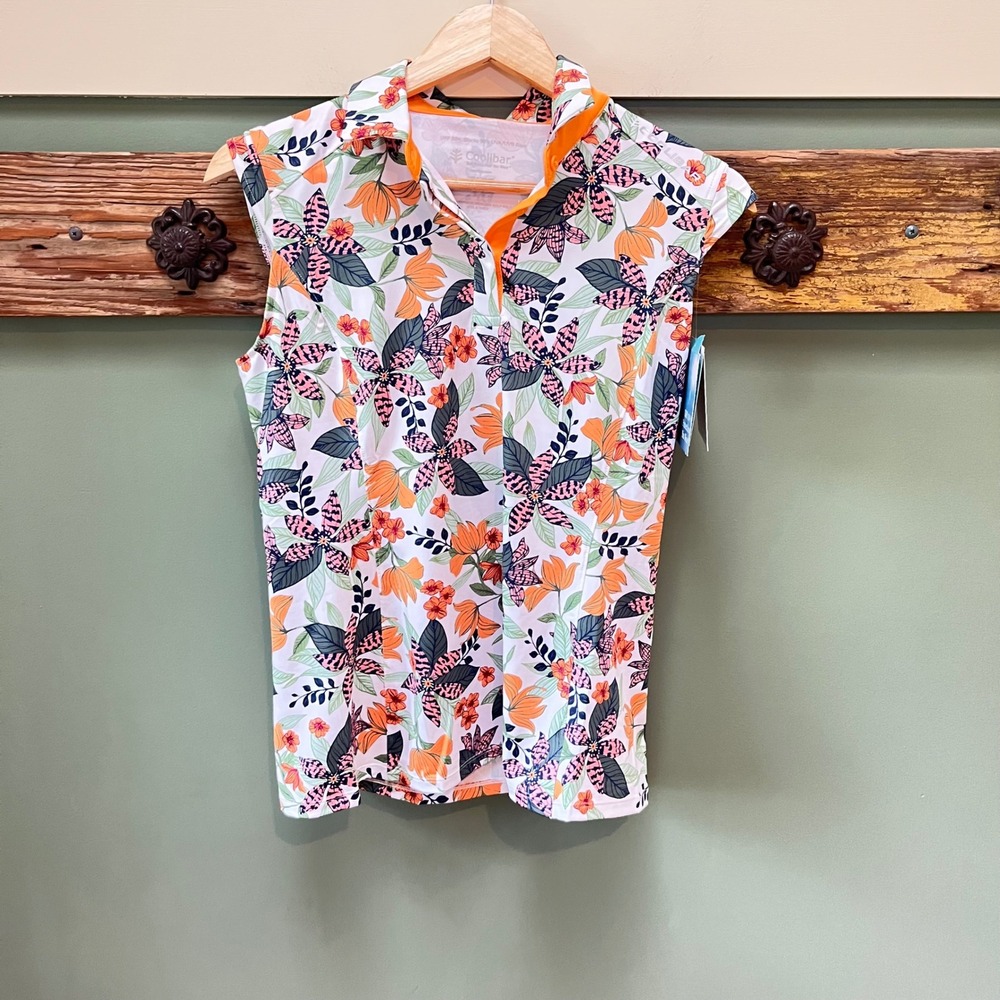 Coolibar Dew Sweeper Sleeveless Golf Polo Floral UPF 50+ Sun Protection Womens S
